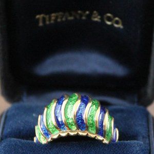 Vintage Tiffany & Co. 18k Enamel Dome Ring w/ Original Box